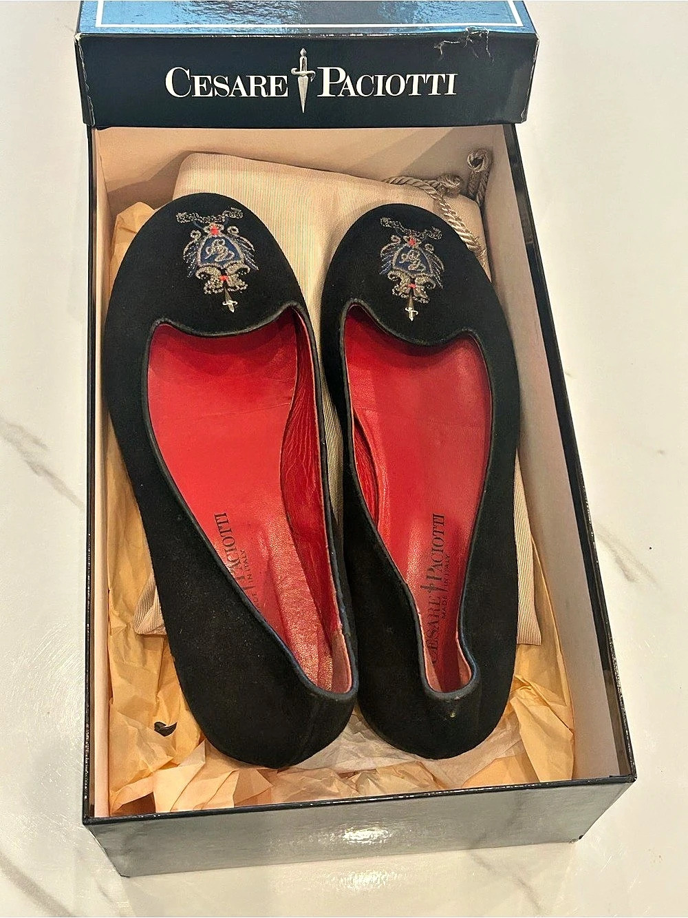 Cesare Paciotti Embroidered Black & Red Flats - Size 35